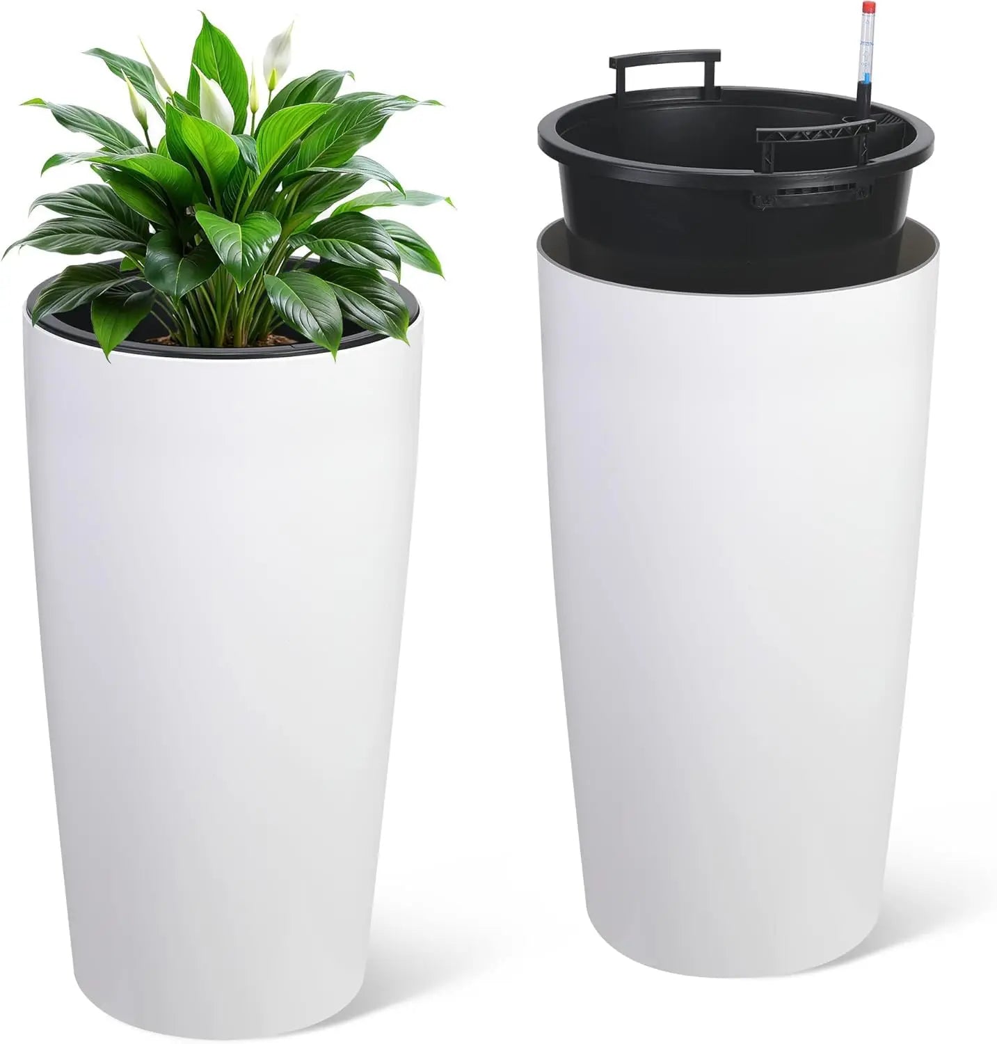Outdoor Planters for Outdoor Plants, 30 Inch Self Watering Planters Set of 2 with Inner Bucket, Water Level Monitor and Drainage