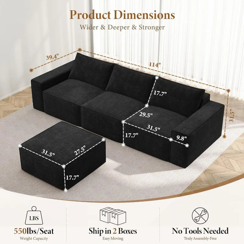 Vesgantti Modular Sectional Boneless Couch, Modern Sofa with Ottoman & Deep Seat, Convertible Chenille L Shaped Cloud Couches