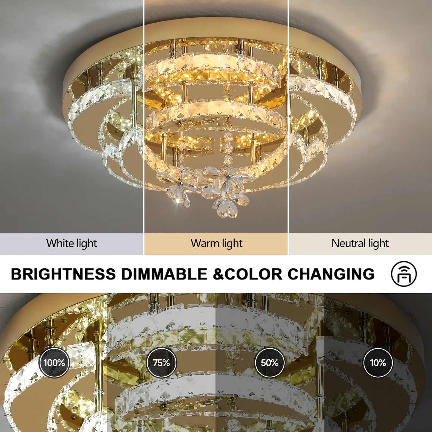Flower Led Ceiling Lamp Modern Crystal Drop Chandelier Pendant Light Ceiling Light Home Decor Fixtures Living Room RC Dimming