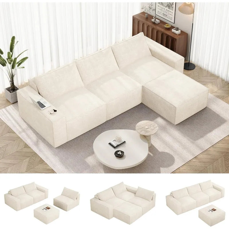 Vesgantti Modular Sectional Boneless Couch, Modern Sofa with Ottoman & Deep Seat, Convertible Chenille L Shaped Cloud Couches
