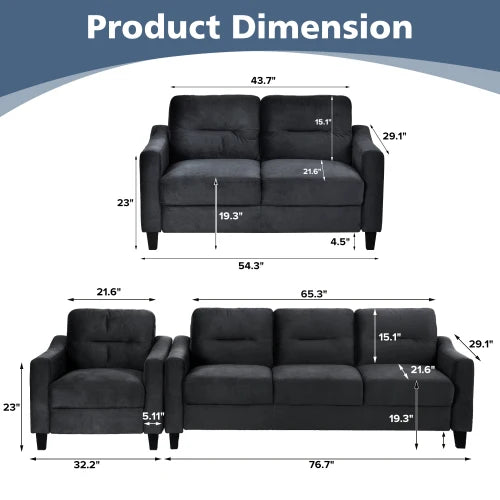 Couch Comfortable Sectional Couches set 1+2+3 dark grey