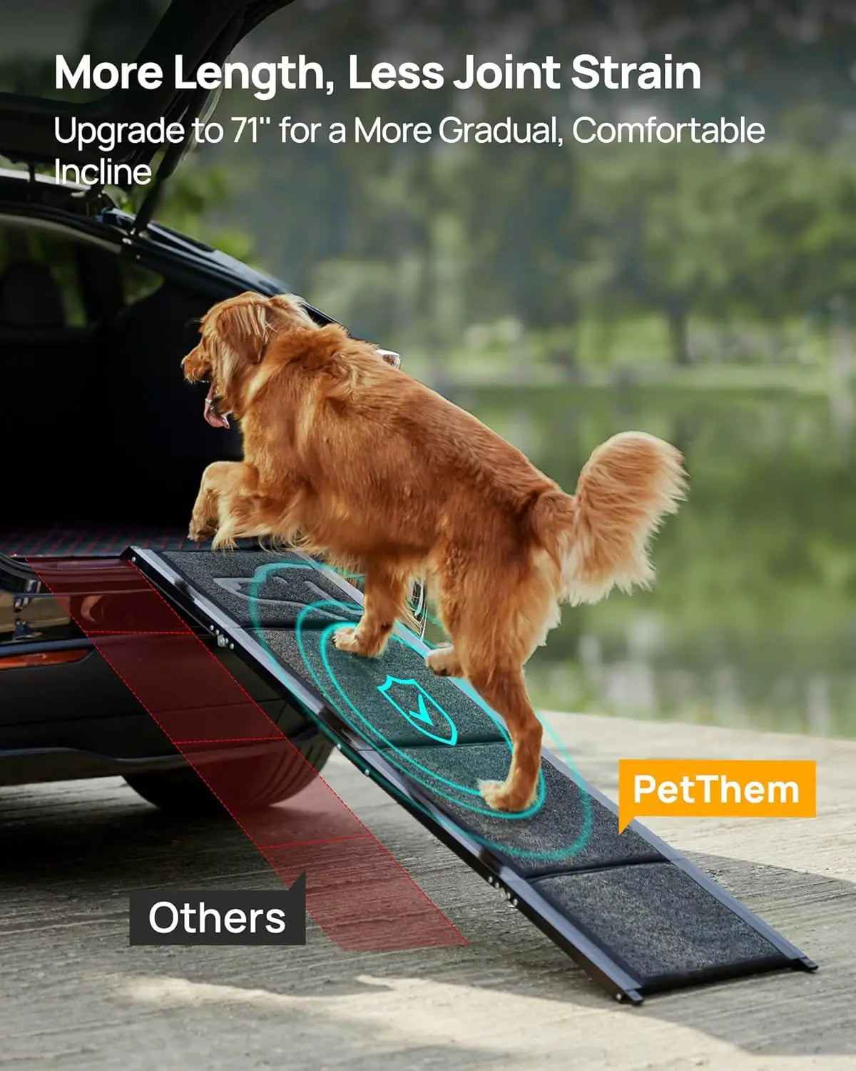 Upgraded Dog Ramp for Car 71'' X-Long & 19.7" Wider Folding Dog Ramps for Large Dogs with Non-Slip Rug Surface Portable Doggy