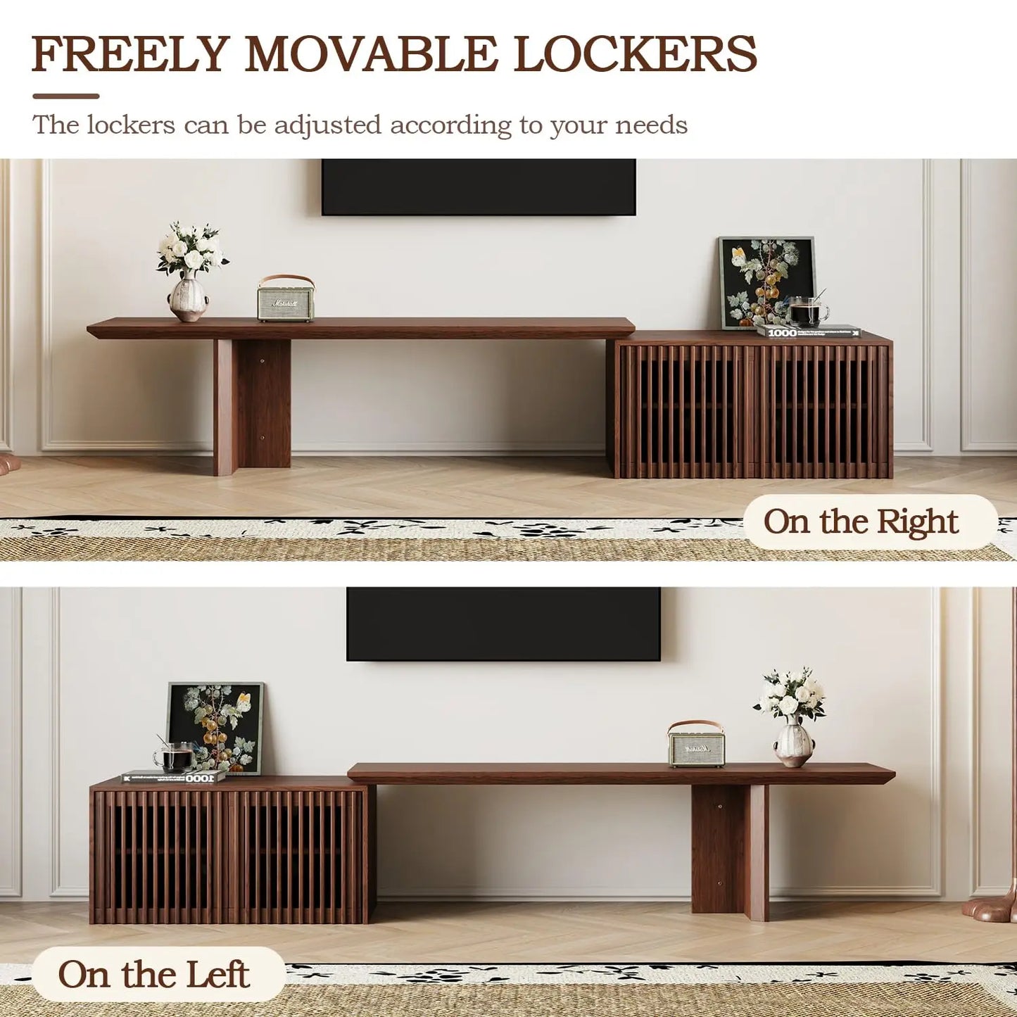 Extendable TV Stand Media Console Cabinet Storage Walnut 55-84 Inch Living Room Bedroom Customized