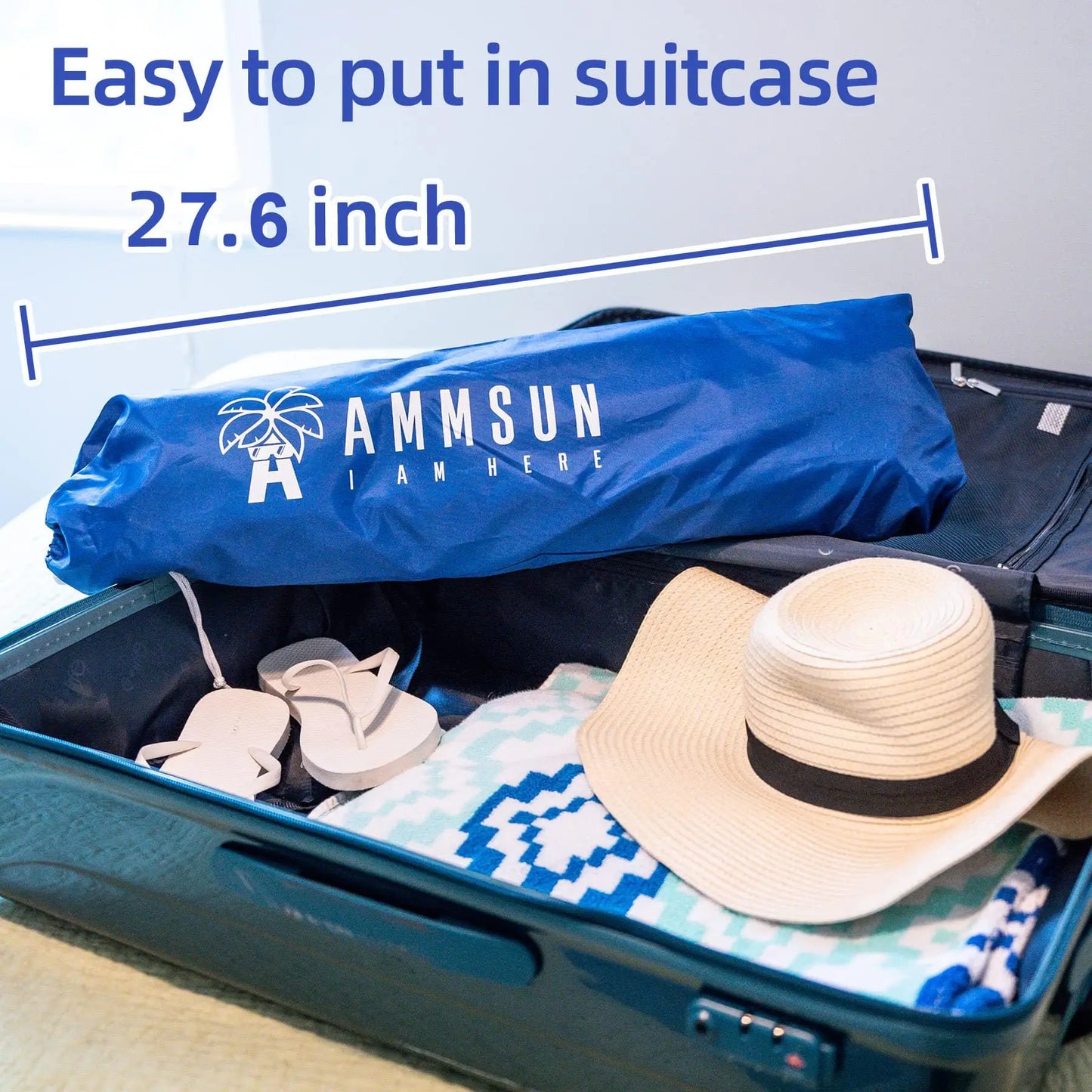 6.5ft Portable Beach Umbrella Twice Folded with Sand Anchor Windproof UPF 50+ Push Button Tilt for Patio Pool Backyard Blue