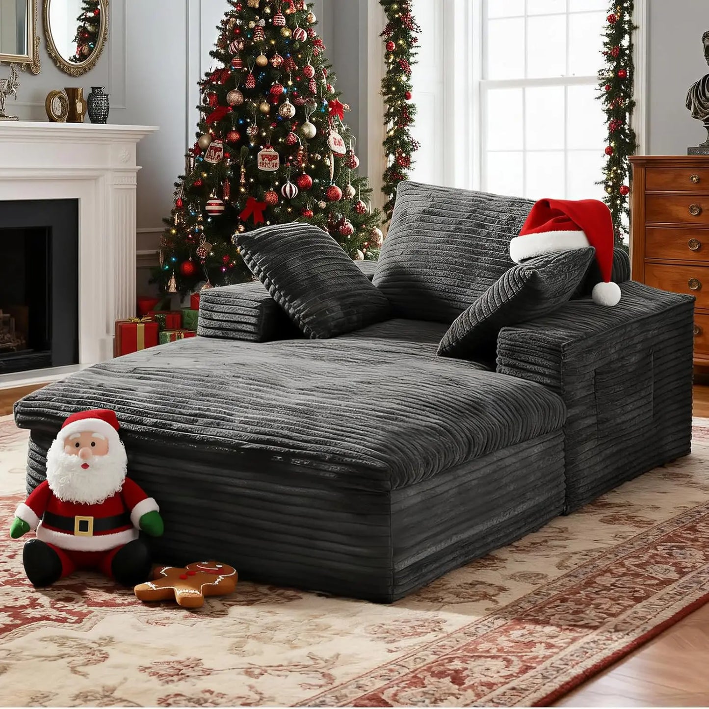 68" Oversized Chaise Lounge Indoor Cloud Layer Couch 3 Pillows Reading No Assembly Black Customized