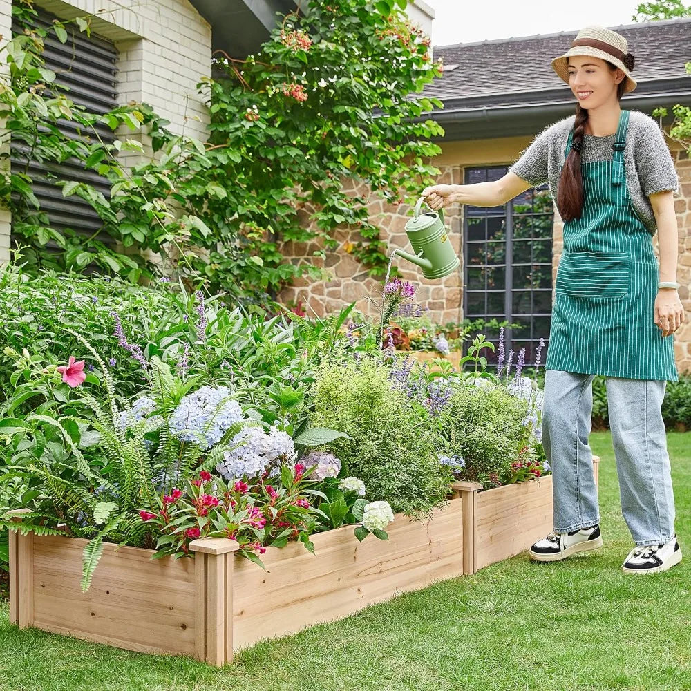 Yah 8x2ft Wooden Raised Garden Bed,Divisible Elevated Planter Box for Flowers Vegetables Herbs Outdoor,Natural,95x25x11in