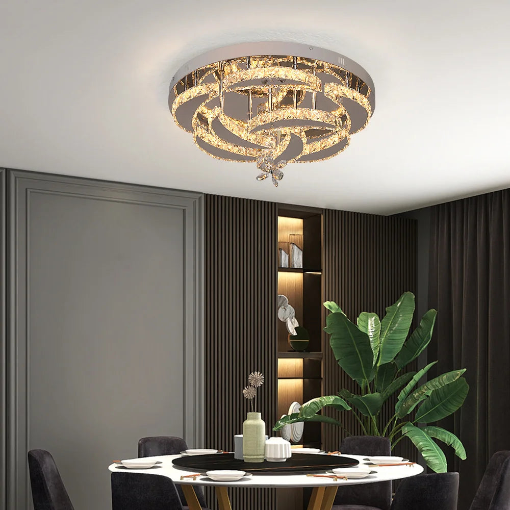 Flower Led Ceiling Lamp Modern Crystal Drop Chandelier Pendant Light Ceiling Light Home Decor Fixtures Living Room RC Dimming