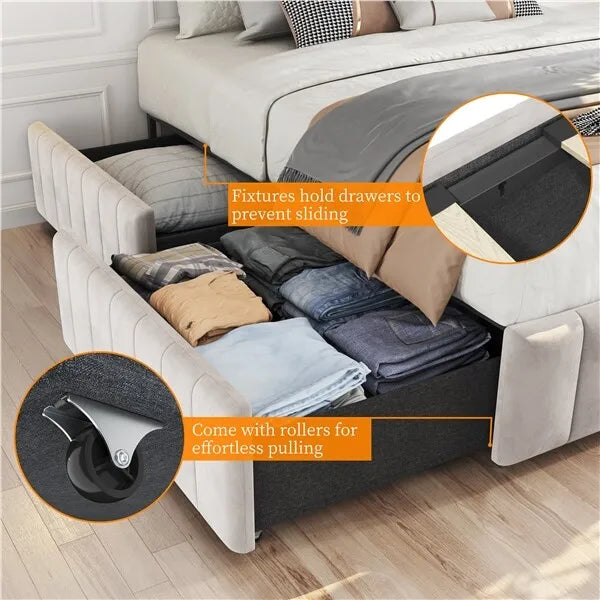 Bed with Underbed 4 Storage Drawers, Large Storage Space，Full/Queen