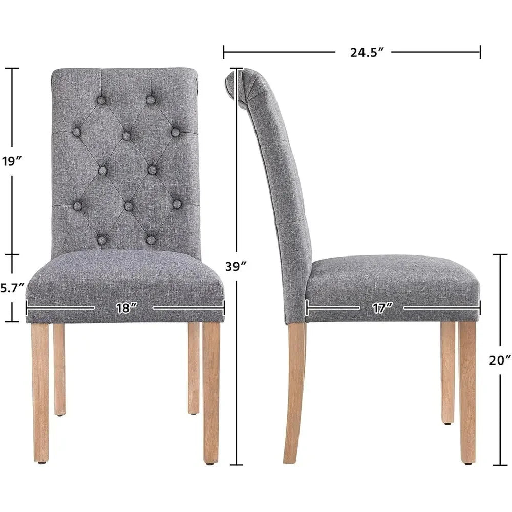 6-Piece Fabric Upholstered Dining Chairs Set with Button-Tufted High Back and Solid Wood Legs for Kitchen, Living Room, or Resta