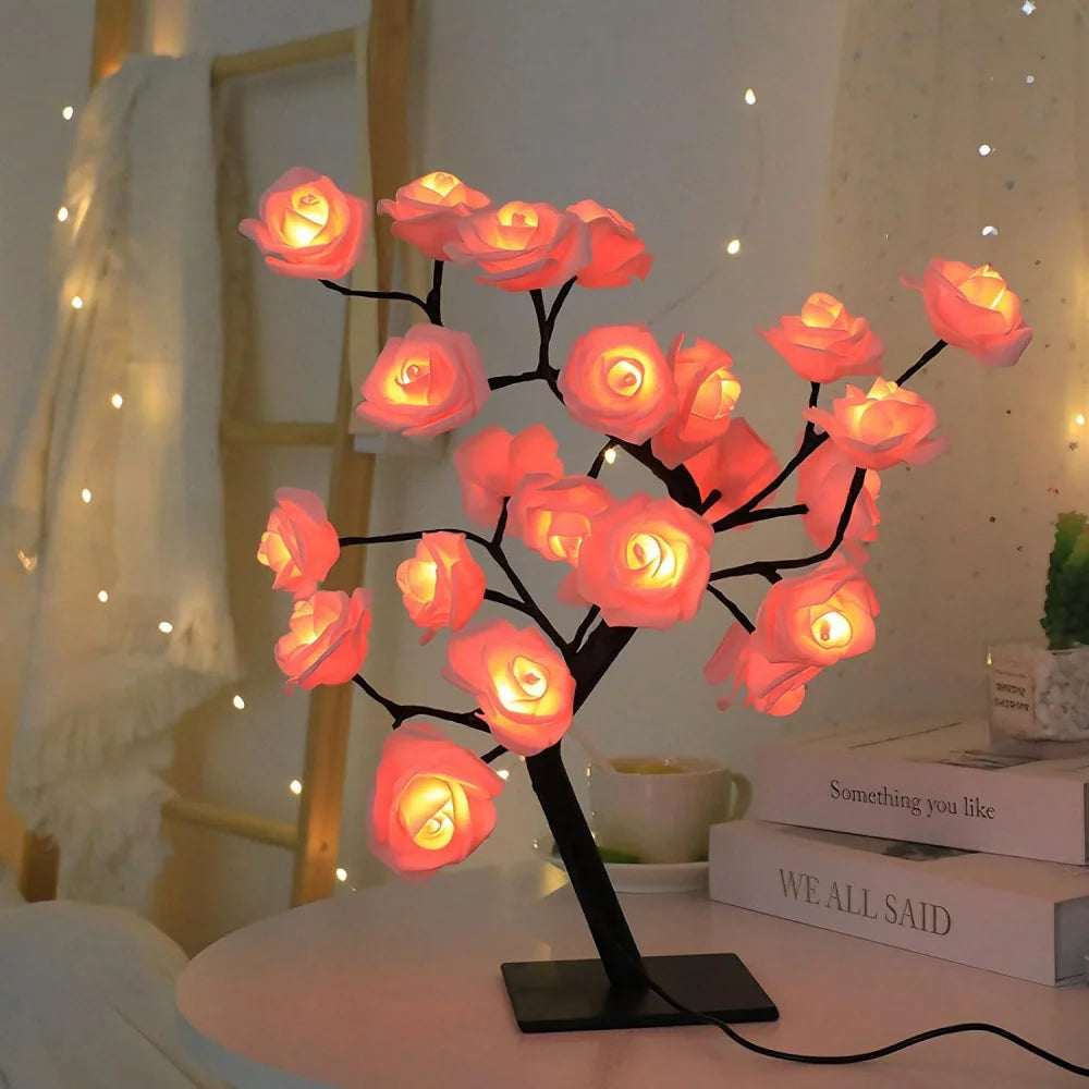 Romantic Rose Tree LED Night Light for Bedroom Desk Lampshade Couple's Proposal Gift Perfect for Valentine's Day
