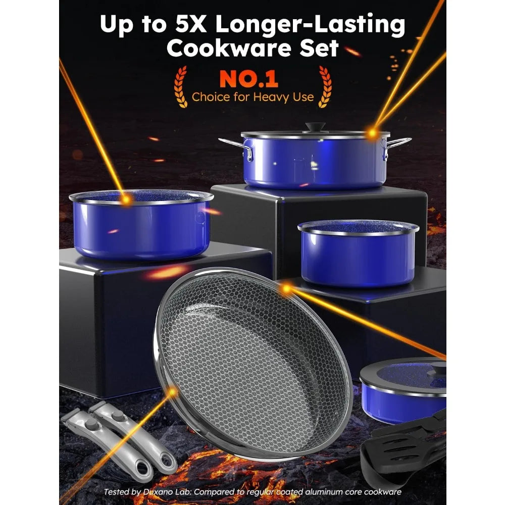 Pro  12PC Hybrid 3-Ply Stainless Steel Skillet&Nonstick Pots and Pans Set, High Heat Sear&Fry, 2-Layer Ceramic Induction Cookwar
