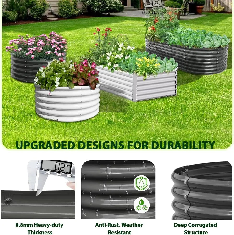 2-Pack 4ft x 18" Tall Galvanized Raised Garden Beds, Round Metal Planter Box for Vegetables Flowers Herb, Anti-Rust & Easy Setup