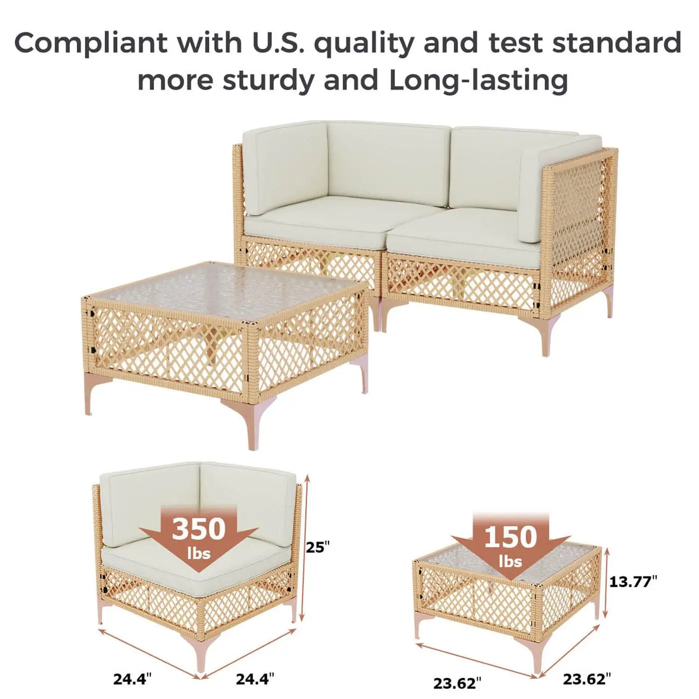 7-Piece Outdoor Patio Furniture Set, Wicker Outdoor Sectional Set with Tempered Glass Coffee Table, Boho, Customized