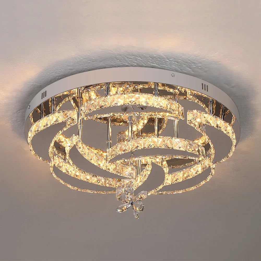 Flower Led Ceiling Lamp Modern Crystal Drop Chandelier Pendant Light Ceiling Light Home Decor Fixtures Living Room RC Dimming
