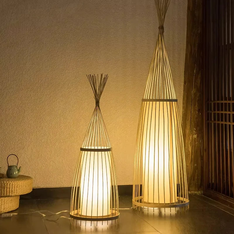 Art Chinese Floor Lamp Retro Bamboo Weaving Living Room Tea Room Japanese Bedroom Classic Creative Ornament Lighting Fixtures