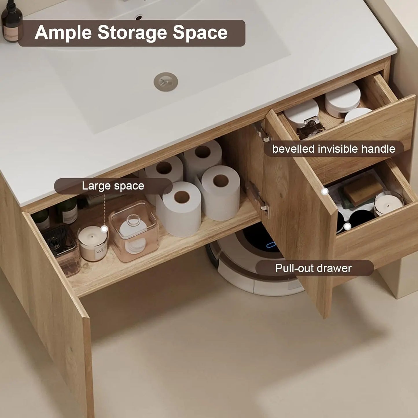 Floating Bathroom Vanity with Sink Wall Mounted Cabinet with 2 Soft-Close Drawers and Doors, Moisture-Resistant, Customized