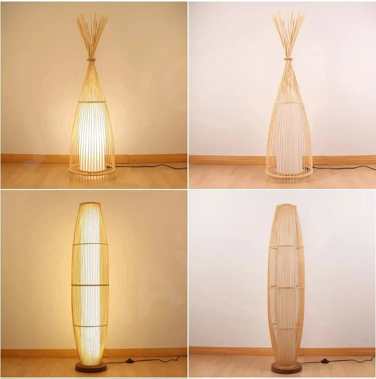 Art Chinese Floor Lamp Retro Bamboo Weaving Living Room Tea Room Japanese Bedroom Classic Creative Ornament Lighting Fixtures