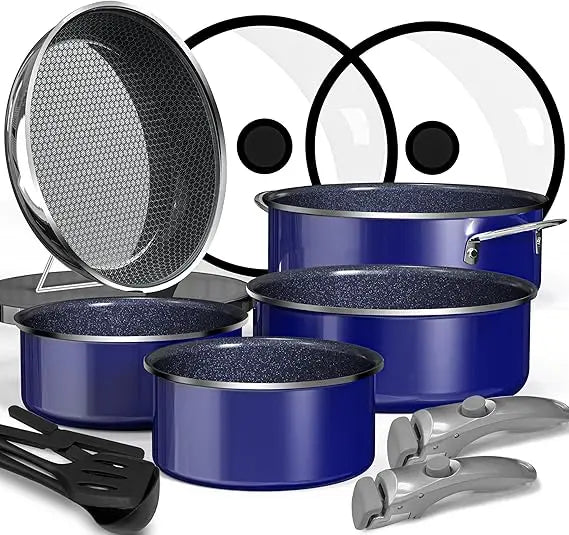 Pro  12PC Hybrid 3-Ply Stainless Steel Skillet&Nonstick Pots and Pans Set, High Heat Sear&Fry, 2-Layer Ceramic Induction Cookwar