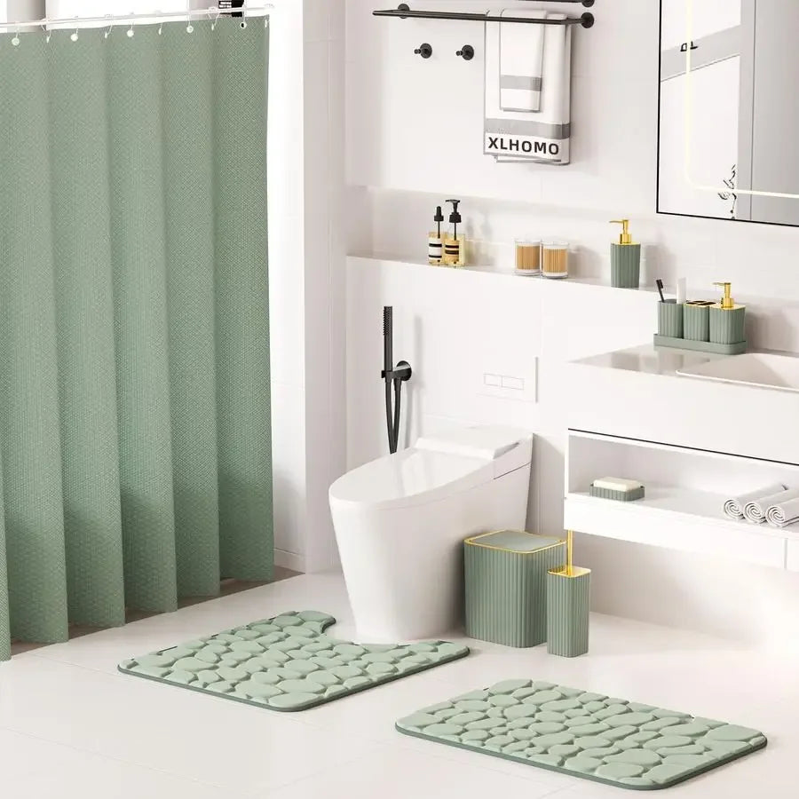 Accessories Set 25PC Sage Green Bathroom Set, Bathroom Set with Shower Curtain and Rugs, Sage Green Shower Curtain Set, Bathroo