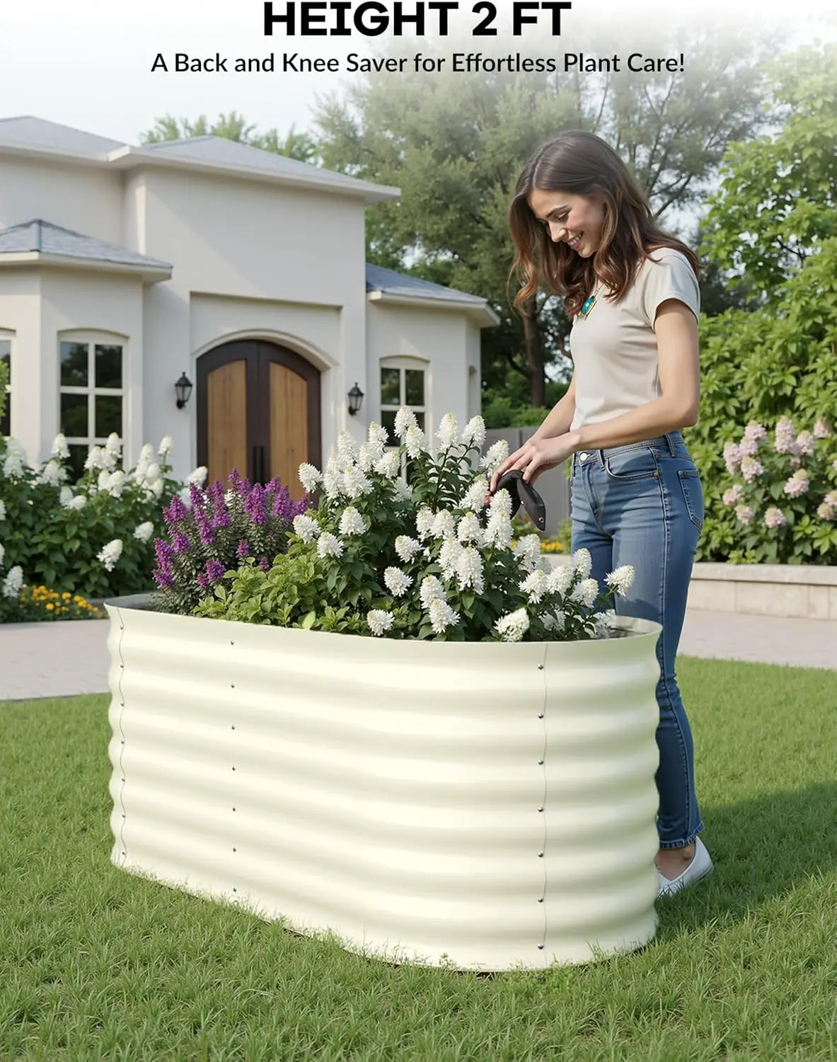 Galvanized Raised Garden Bed Kits Outdoor Metal Grow Garden Planter Box with Open Bottom for Planting Vegetables,Flower,Herb
