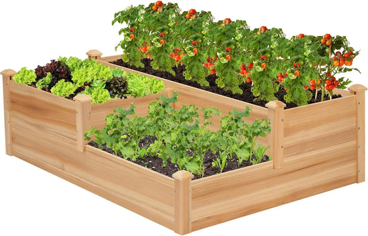 3-Tier Wooden Raised Garden Bed, 42.5x34.5x15 Inches Elevated Planter Box with Screwdriver for Outdoor Planting
