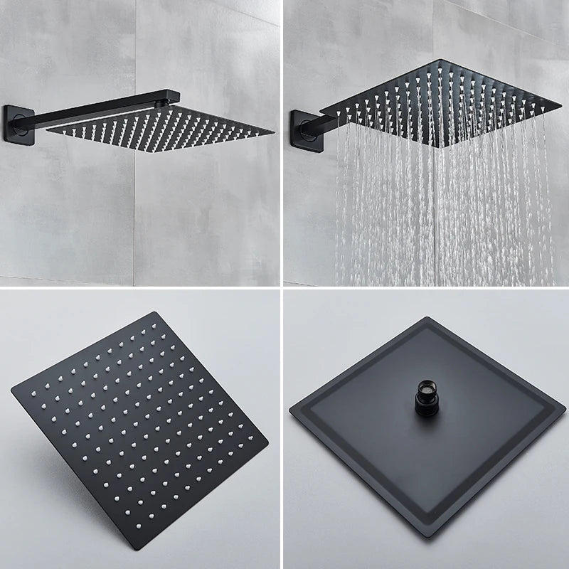 Black Shower Set Wall Mounted Shower Faucet Mixer 8/10/12/16 inch Rainfall Bathroom Shower Tap with Handshower Rotate Bath Spout