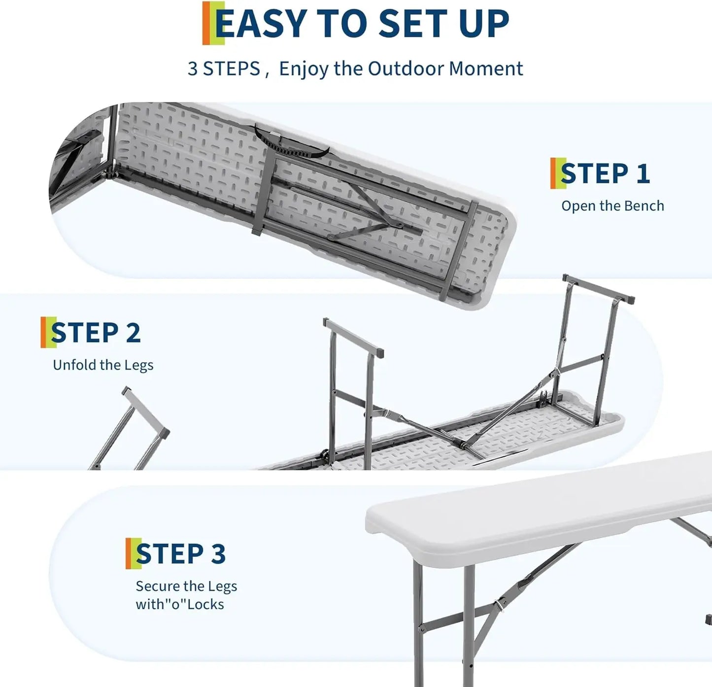 6Ft Plastic Folding Bench, 2 Pack HDPE Portable Folding Outdoor Benches w/Carrying Handle for Picnic Camping Sports Activities