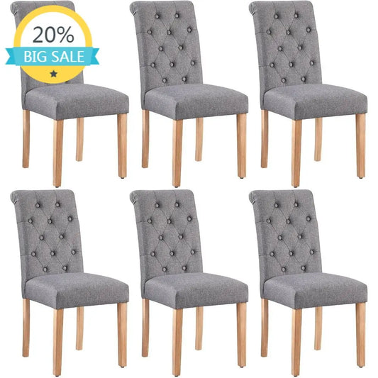 6-Piece Fabric Upholstered Dining Chairs Set with Button-Tufted High Back and Solid Wood Legs for Kitchen, Living Room, or Resta
