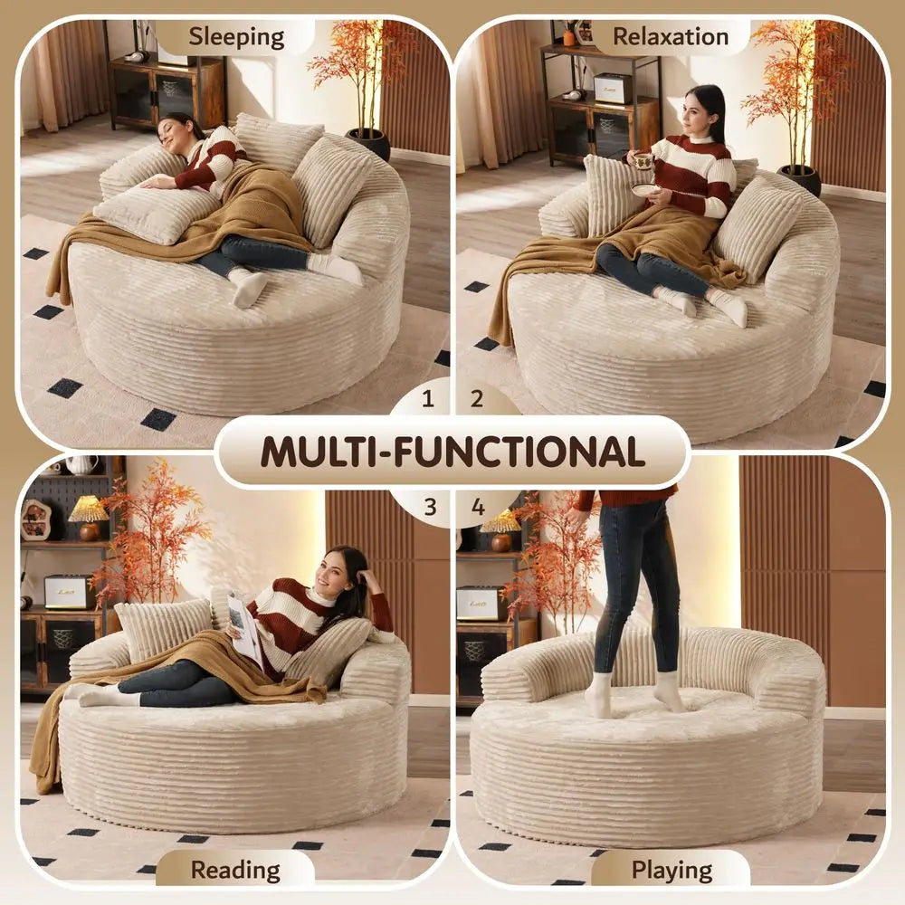 58 Oversized Round Chair Lounge Chaise Indoor, No Assembly Required, Cloud Large Circle Chair with Plush Fuax Fur, Fluffy Moder