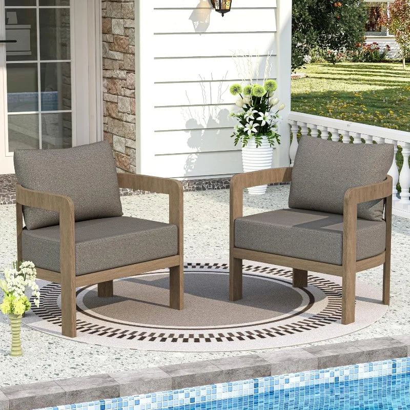 Outdoor Furniture Set, 2Pcs Patio Armchairs, Metal Modern Outside Furniture with 6'' Thick Cushions, Outdoor Conversation Set