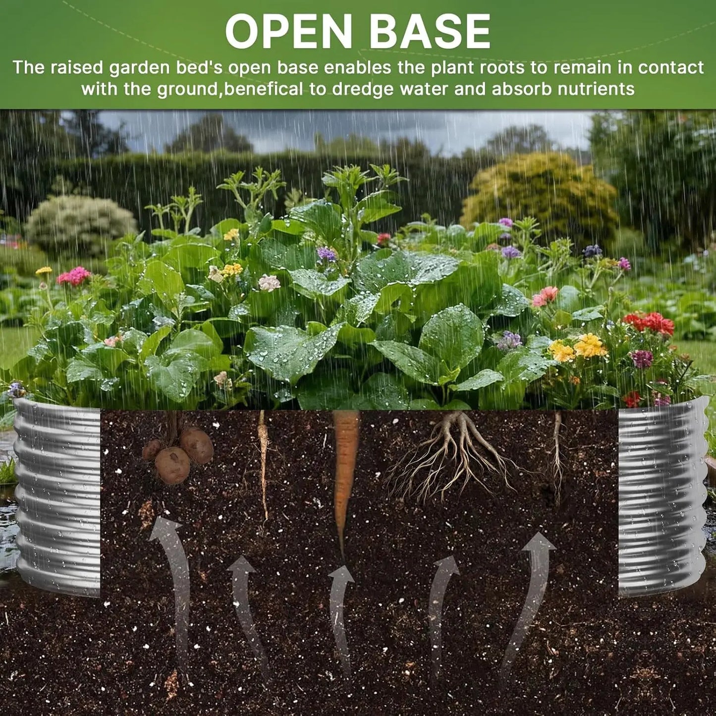 3-Piece Galvanized Steel Raised Garden Bed, 3x2ft Outdoor Planter Box for Vegetables and Flowers