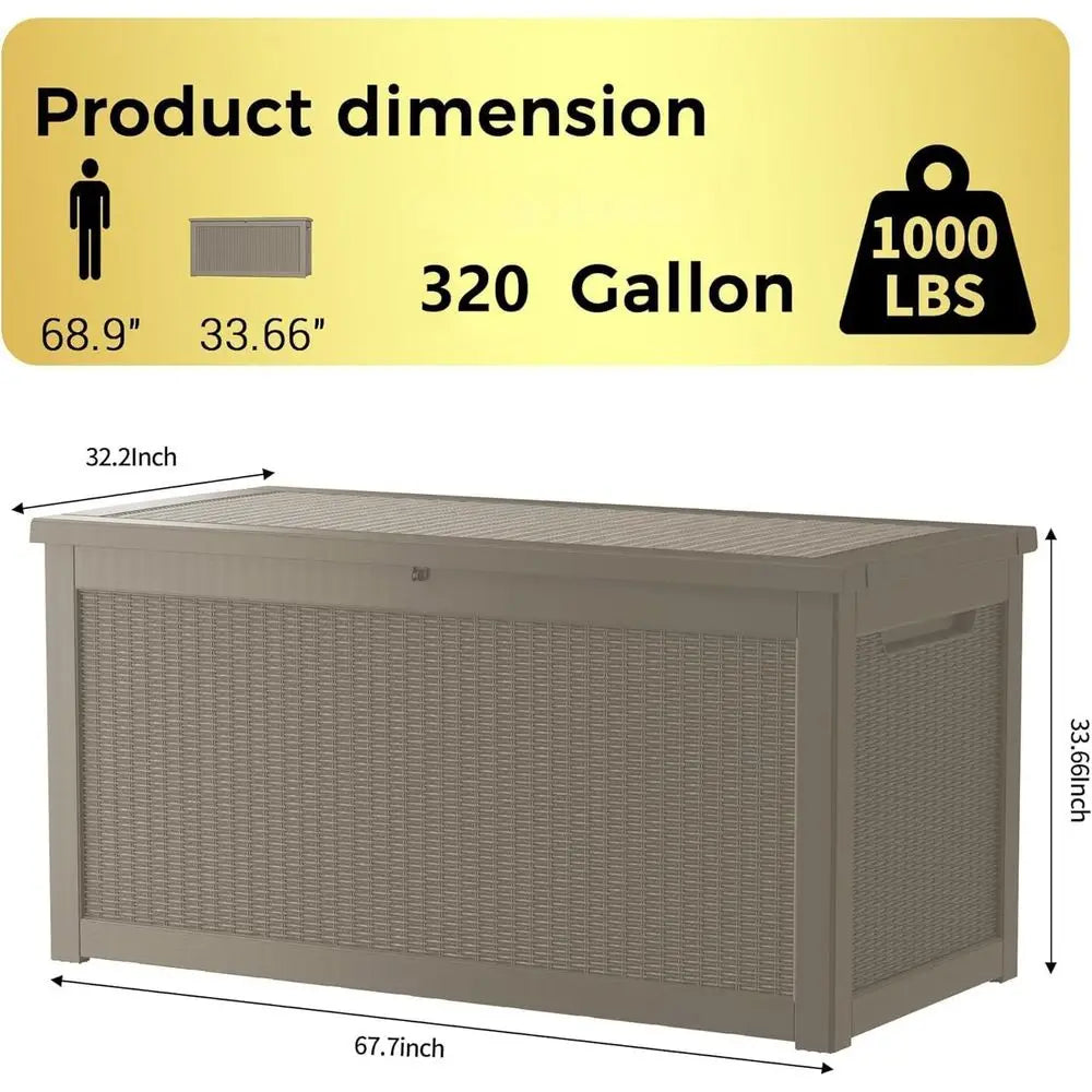Large Lockable 320 Gallon Outdoor Storage Box for Patio, Pool, and Garden Accessories in Grey
