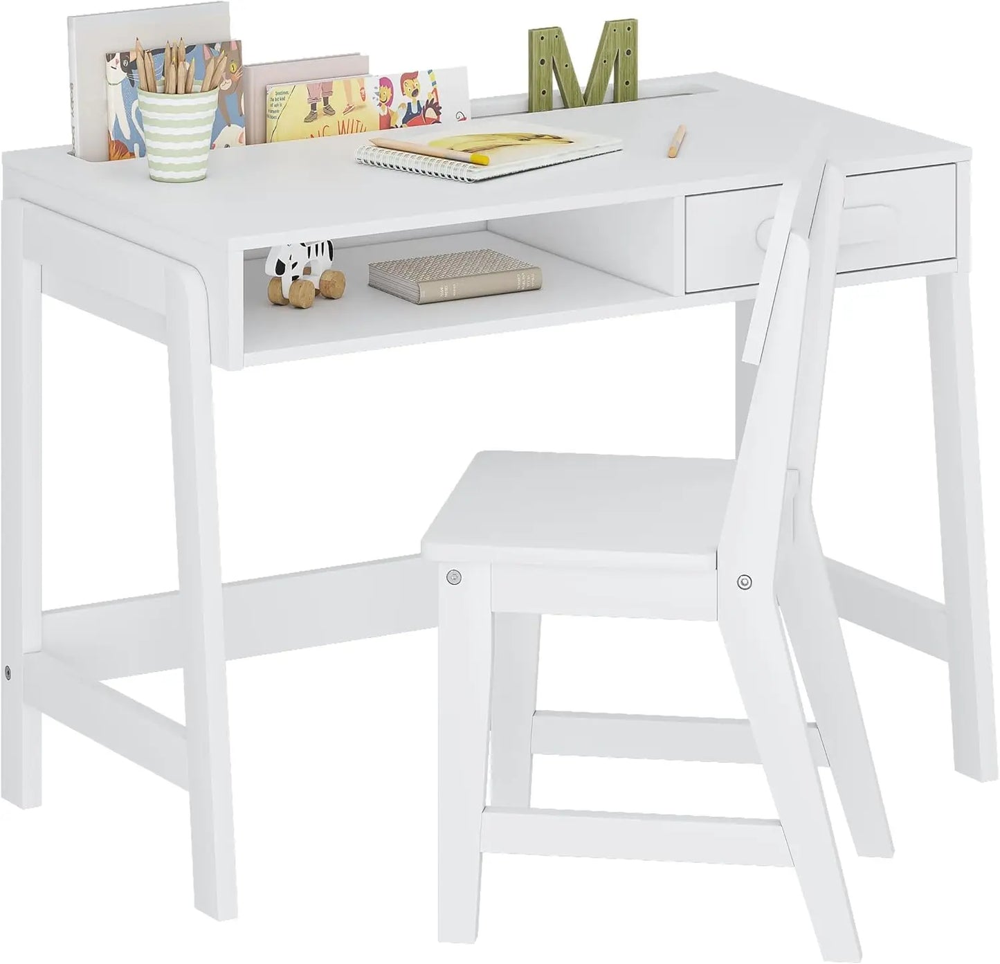 Kids Wooden Desk and Chair Set with Drawers, Study Table for Children's Bedroom & Study Room