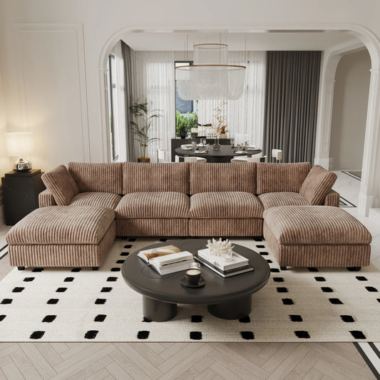 Modular Sectional Sofa Convertible 6 Seat U Shaped Couch with Ottoman Deep Seat Cloud Couch Comfy Plush Sofas for Living Room