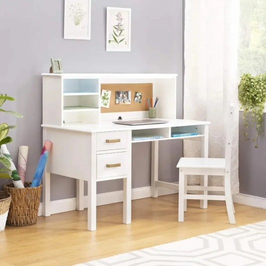 home. Kids Taiga Desk and Chair Set with Hutch - , Adjustable Shelves and Corkboard | Study Table and Chairs for Kids Bedroom