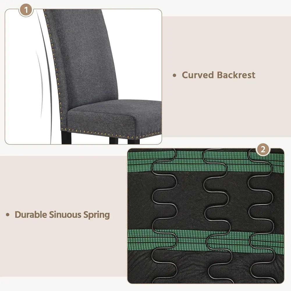 Set of 4 Fabric-Upholstered Dining Chairs with Solid Wood Legs and Nailhead Trim, Gray, Suitable for Kitchen, Living Room, Resta
