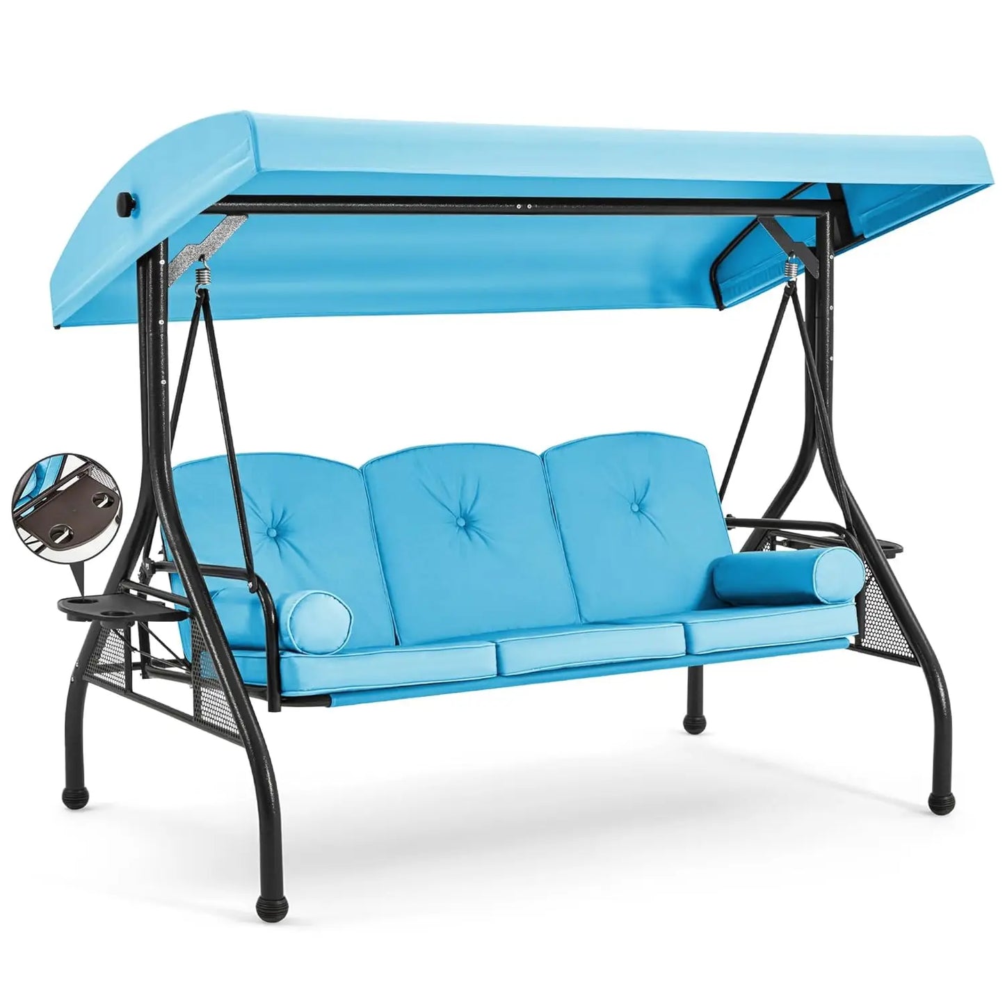 3 Seat Outdoor Porch Swing Bed Adjustable Canopy Convertible Patio Glider Cup Holder Cushions Pillow Backyard Customized