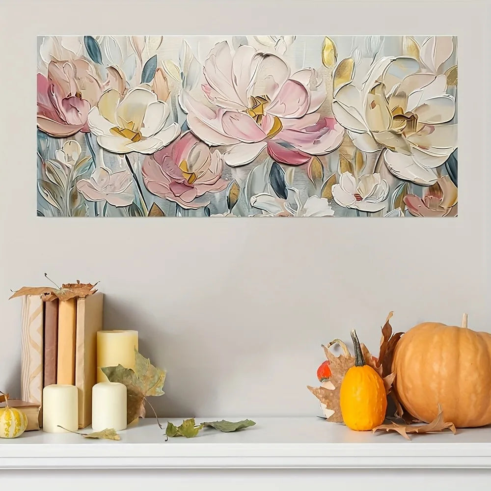 An abstract floral canvas painting, suitable for interior, mixed watercolor style poster, 1.5 inch thick pine solid wood frame