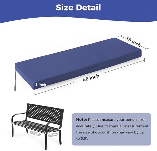 Waterproof Outdoor Bench Cushion, 48x18x3 Inch, Fade Resistant Navy Blue Seat Pad for Garden and Porch