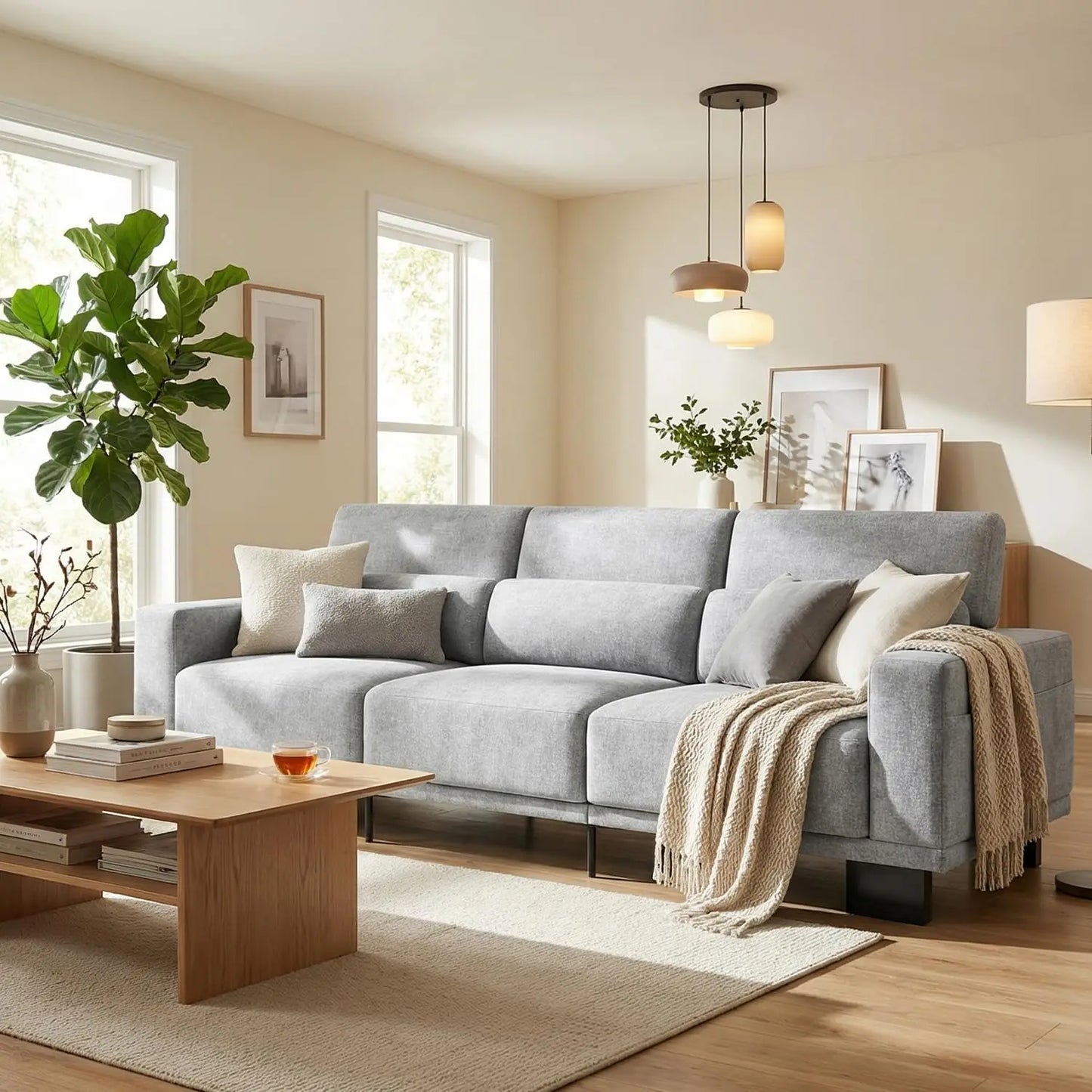 89" Modern 3-Seater Chenille Sofa Wide Armrest Deep Cushion Living Room Bedroom Apartment Dark Grey, Customized