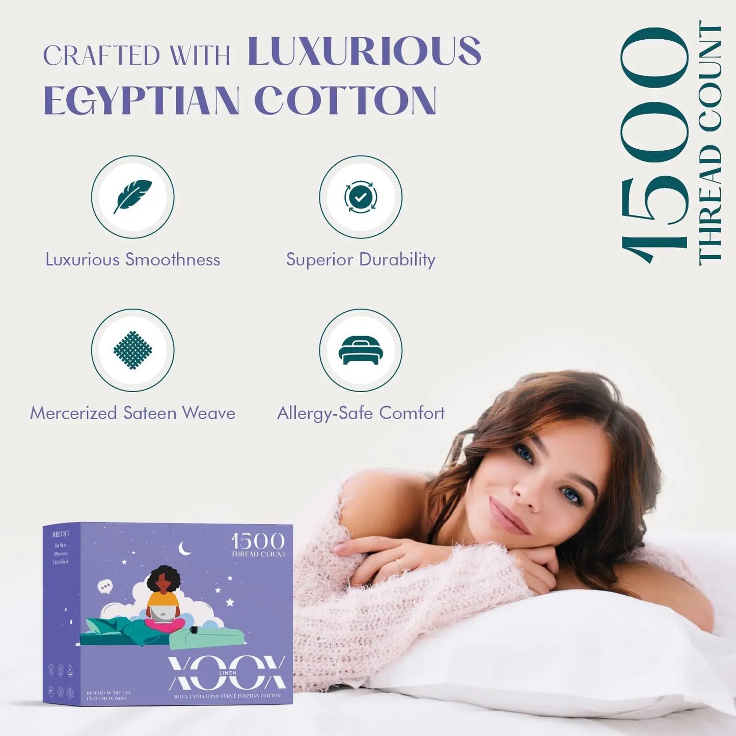 100% Egyptian Cotton Sheets Queen Size Bed Set - Luxury 1500 High Thread Count Egyptian Cotton Queen Sheet Set (4 PC, White), 17