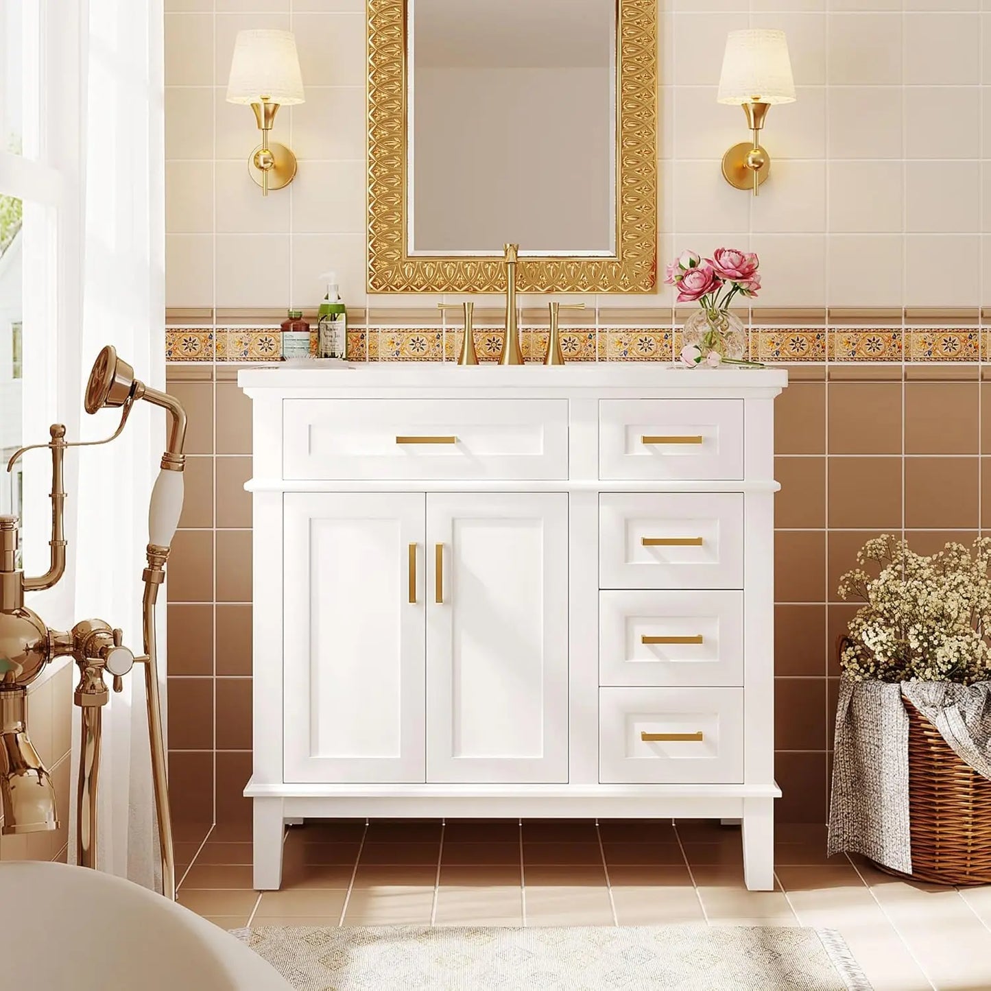 36 inch Bathroom Vanity with Sink, Modern Wood Bathroom Cabinet in Green, Bathroom Vanity Set with Tip-Out Drawer,, Customized