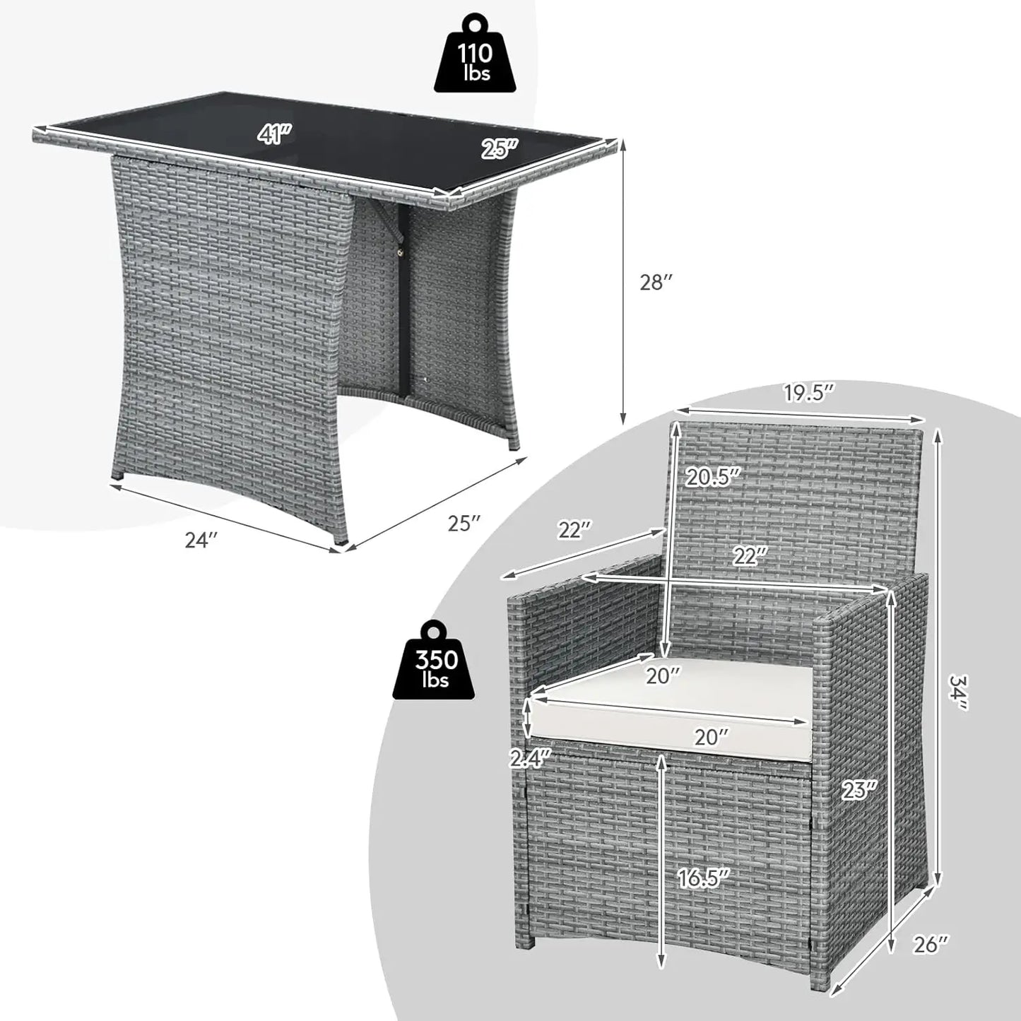 3 Pieces Patio Rattan Furniture Set, Outdoor Wicker Conversation Set with Sponge and Coffee Table, Cushioned Dining, Customized