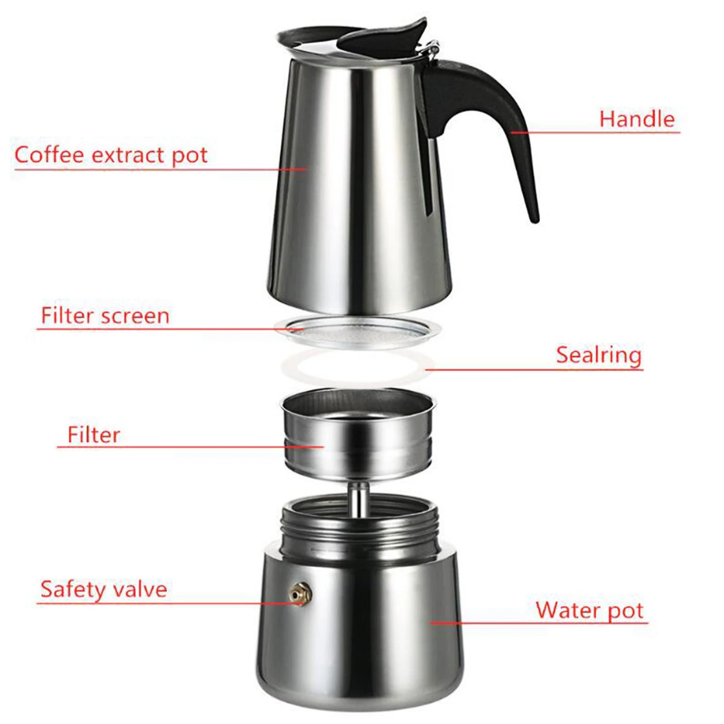 6 Cup (300ml) Stainless Steel Moka Pot, 500W 110V Espresso Maker Coffee Pot with Electric Stove, for Home, Office, Cafe, Silver