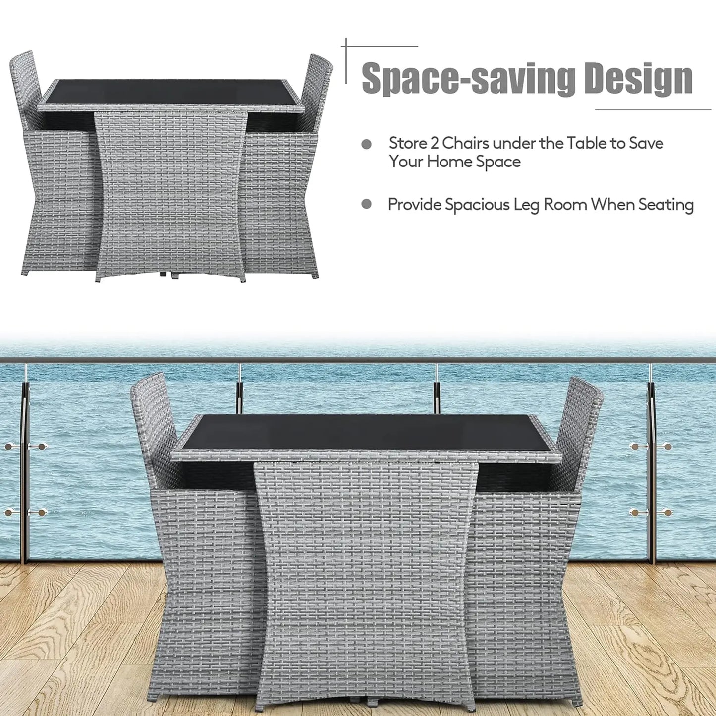 3 Pieces Patio Rattan Furniture Set, Outdoor Wicker Conversation Set with Sponge and Coffee Table, Cushioned Dining, Customized
