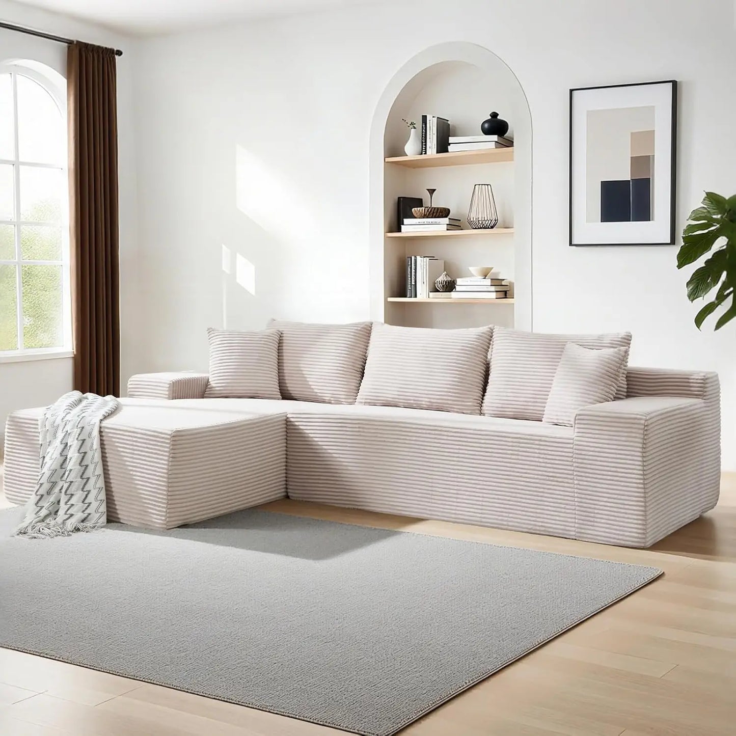 105" Cloud Modular Sectional Couch with L-Shape Chaise, Upholstered Corduroy Couches for Living Room, No Assembly, Customized