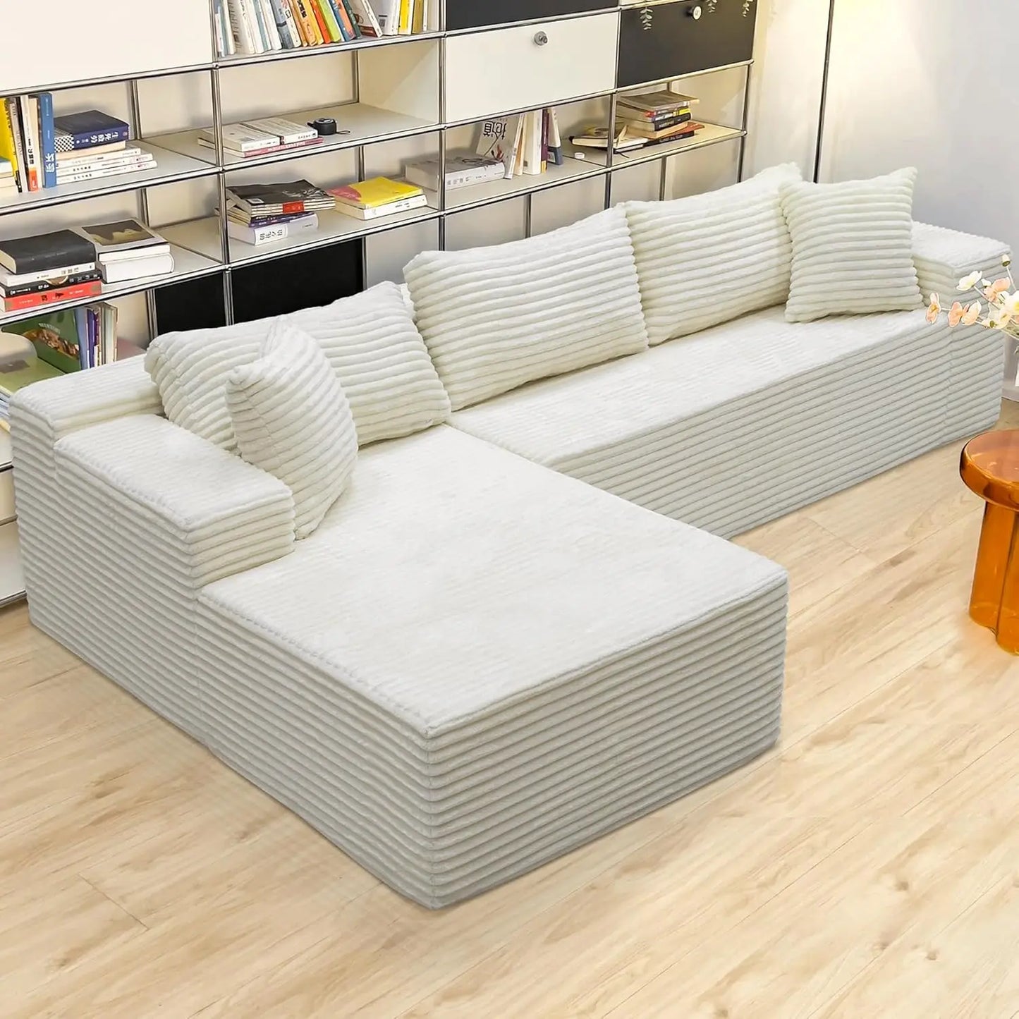 Sectional couches for Living Room Corduroy Couch, 104" Cloud Sectional Couch with L-Shape Chaise, Modern Modular, Customized