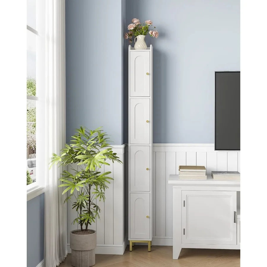 4-Tier Narrow Tall Storage Cabinet, Slim Bathroom Storage Cabinet With 4 Adjustable Feet And Shelves, Bathroom Organization For