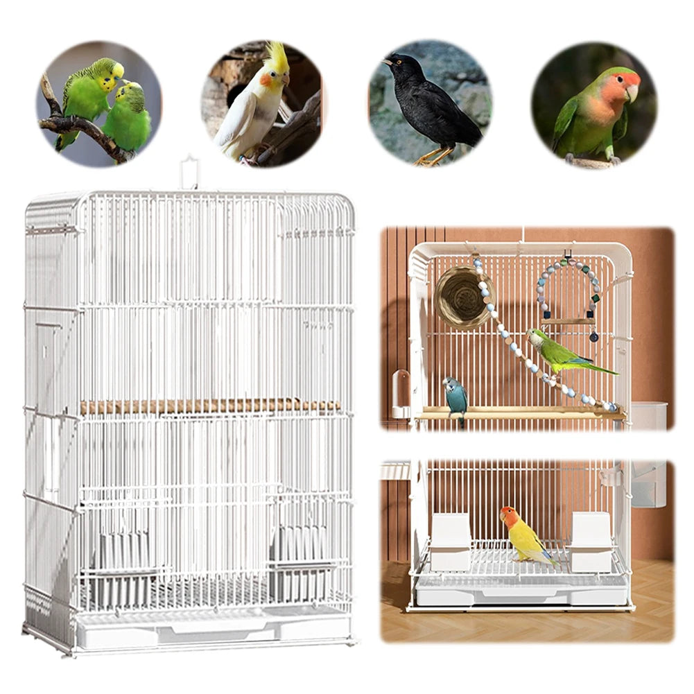 Wrought Iron Bird Cage Lightweight Portable Parrot Cage Removable Tray Large Bird Carrier for Indoor Outdoor Home Bird Feeding
