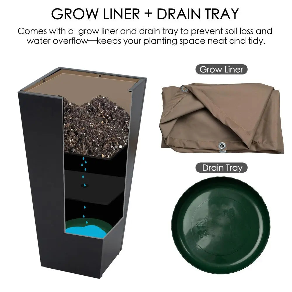 30 Hx15.4 Lx15.4 W Tall Taper Black Metal Planter Flower Plant Pot Indoor Outdoor Planters Steel Flower Pot AllWeather Use  -HOT